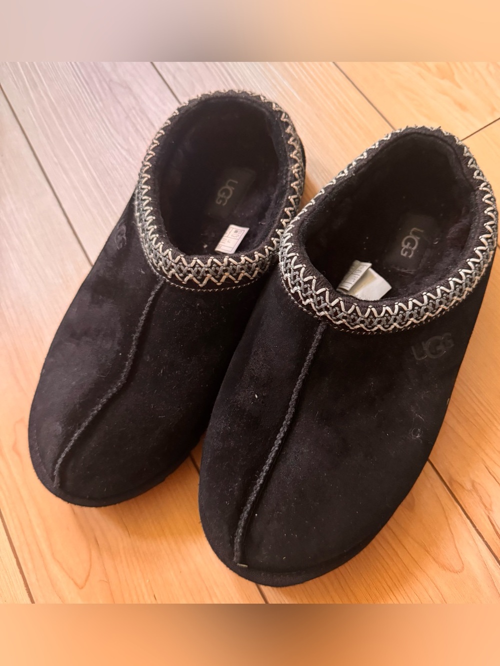 UGG Black Suede Quilted-Trim Slip-On Clogs